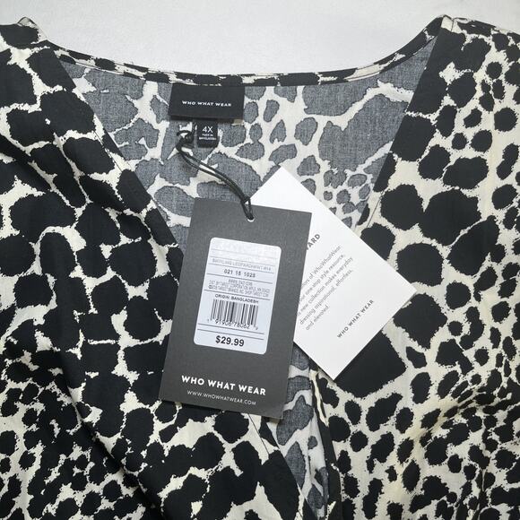 Who What Wear Top Womens Plus Sz 4X Swirling Leopard Peplum Wrap Tie Blouse NWT - Picture 4 of 15